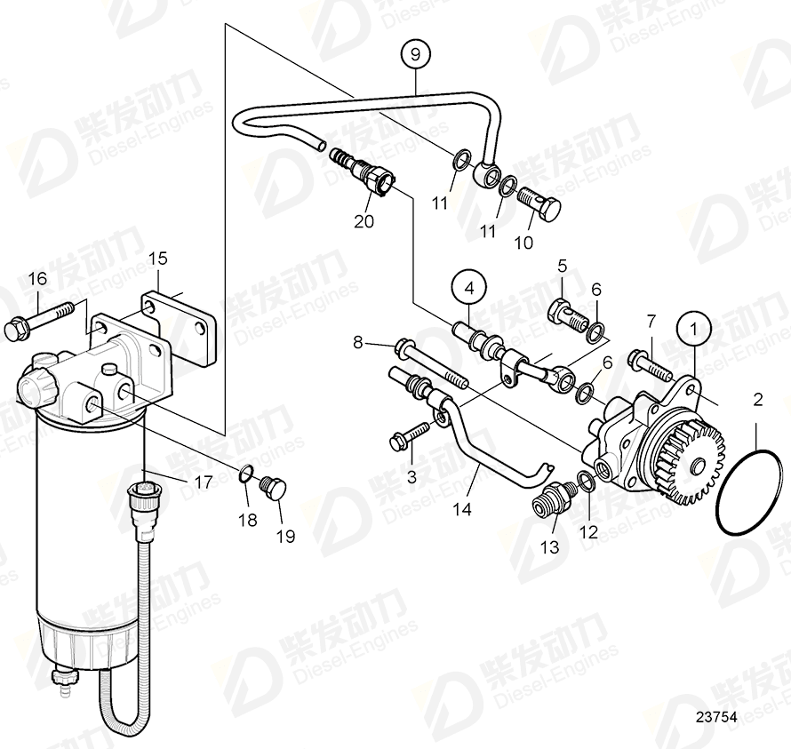 volvo penta Fuel pipe 21086352 Drawing